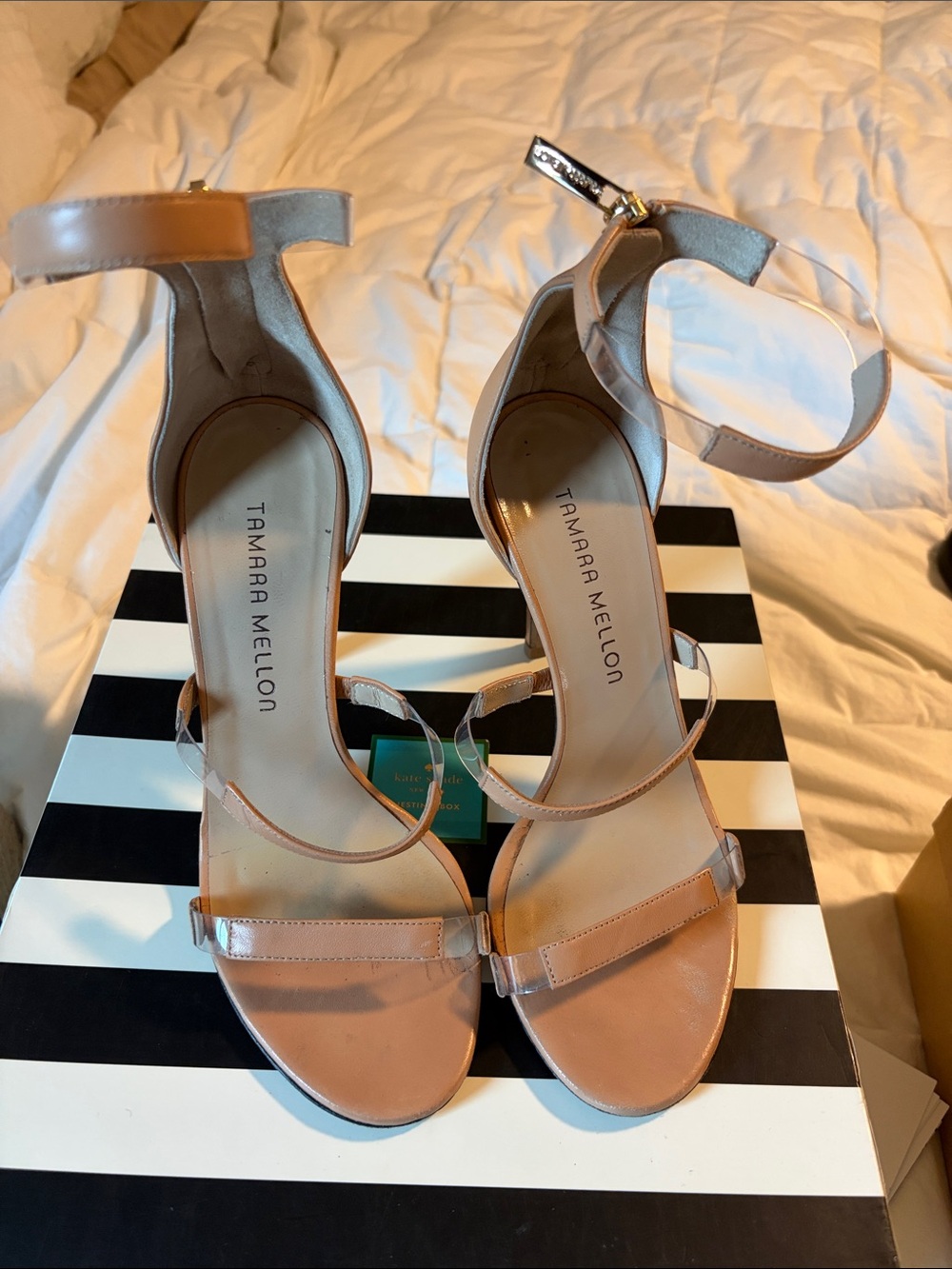 Tamara Mellon Nude Tan Strappy Ankle-Heel Sandals